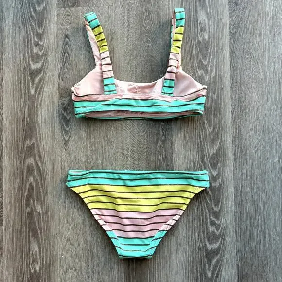 Trina Turk Lurex Stripe Bikini Bralette Top Pastel Stripe Swim Size 6 Pink Teal - Picture 8 of 16